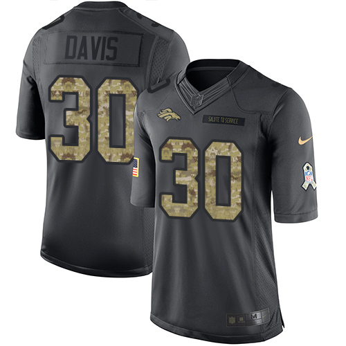 Nike Broncos #30 Terrell Davis Black Youth Stitched NFL Limited 2016 Salute to Service Jersey - Click Image to Close